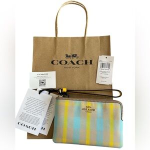 Coach Bright Maize Plaid Corner Zip Wristlet - NWT & Original Packaging